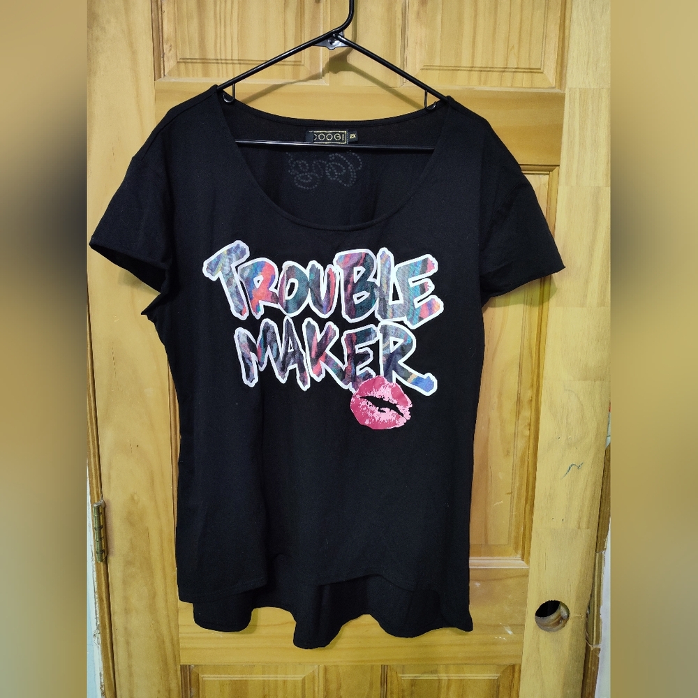 Coogi black Tshirt says Trouble Maker